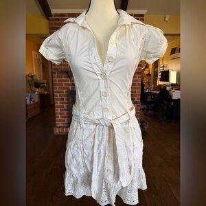 Vintage 90s Guess White Linen Belted Dress